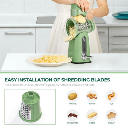 Compact Rotary Grater with 10 Blades for Faster Cooking